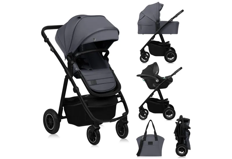 Kombi-Kinderwagen AMBER PLUS 3IN1, (Set 2in1 oder 3in1), 3-in-1-System / Babywanne & Buggy / Von Geburt bis 4 Jahre van Lionelo in Grau – productfoto