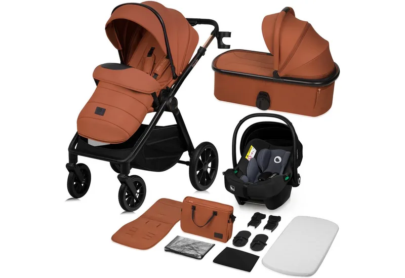 Kombi-Kinderwagen LAYLA 3IN1, (Set), 3D-Panoramabelüftung/ XXL-Sitz/ komfortable Federung van Lionelo in Braun – productfoto