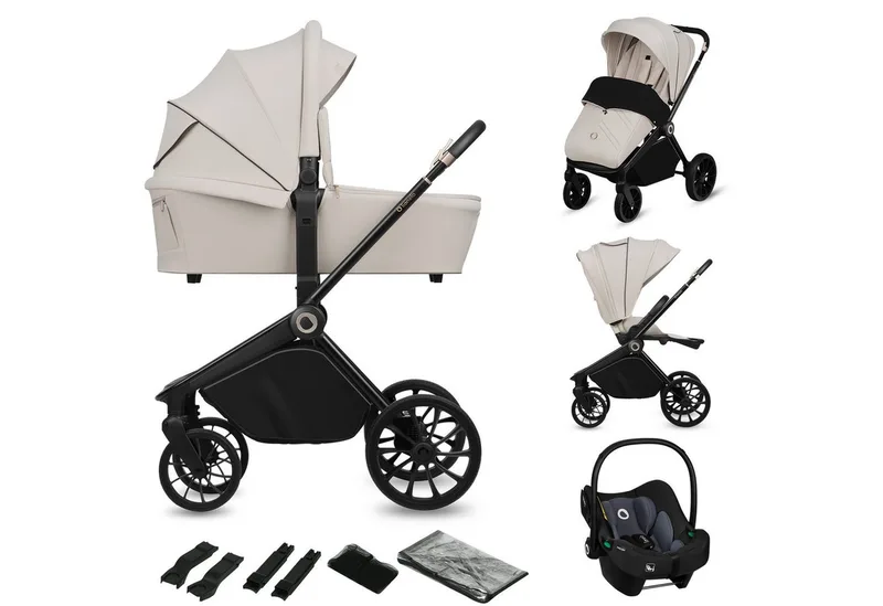 Kombi-Kinderwagen MIKA PLUS 3IN1, (Set), 3in1 Set mit Astrid i-size/XXL-Verdeck/Komfortable Dämpfung by Lionelo in Beige – product photo