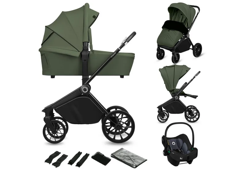 Kombi-Kinderwagen MIKA PLUS 3IN1, (Set), 3in1 Set mit Astrid i-size/XXL-Verdeck/Komfortable Dämpfung by Lionelo in Grün – product photo