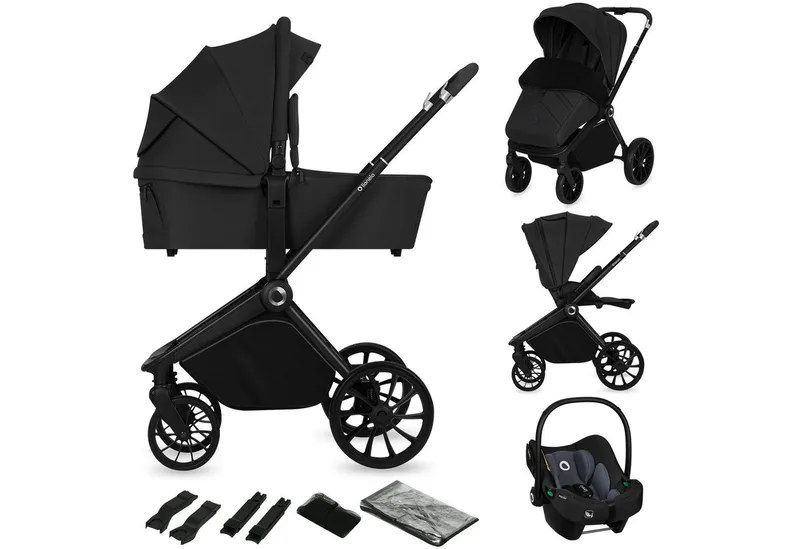 Kombi-Kinderwagen MIKA PLUS 3IN1, (Set), 3in1 Set mit Astrid i-size/XXL-Verdeck/Komfortable Dämpfung by Lionelo in Schwarz – product photo