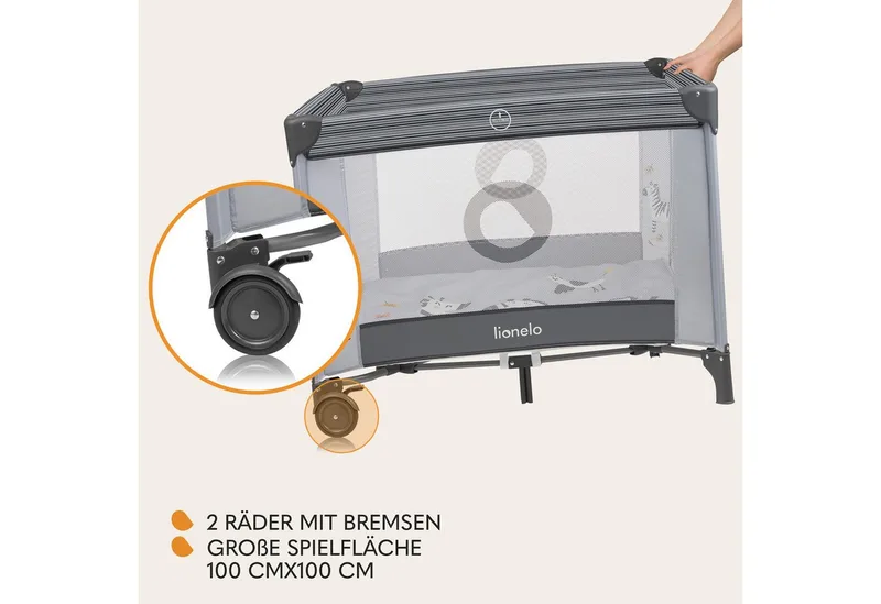 Laufgitter BONNIE (Set), Große Fläche, Seiteneingang, leicht klappbar, Transporttasche von Lionelo in Grau – Produktfoto 5 von 5