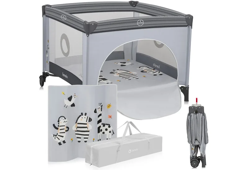 Laufgitter BONNIE (Set), Große Fläche, Seiteneingang, leicht klappbar, Transporttasche de Lionelo en Grau – photo produit