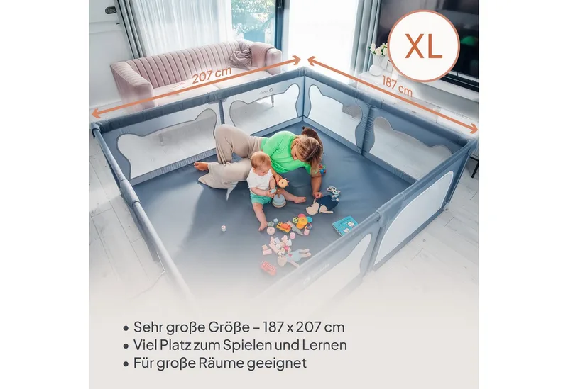 Laufgitter WILLOW XL (Set), sehr große Spielfläche, 2 abschließbare Seiteneingänge von Lionelo in Grau – Produktfoto 3 von 5