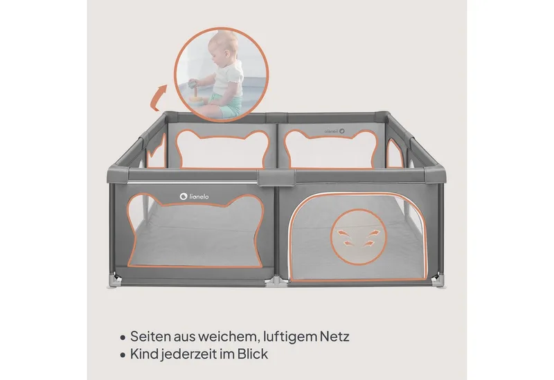 Laufgitter WILLOW XL (Set), sehr große Spielfläche, 2 abschließbare Seiteneingänge von Lionelo in Grau – Produktfoto 5 von 5
