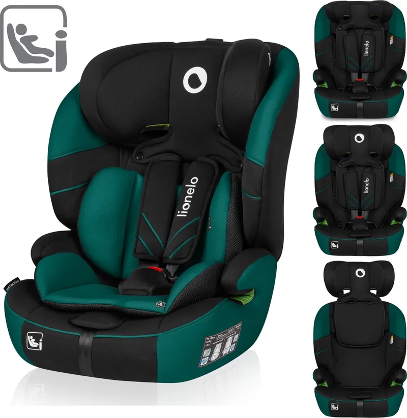 Levi One i-Size - Autostoeltje 76-150 cm - Groep 0+ en 1 - Dri-Seat systeem - Afstelbare hoofdsteun van Memory Foam - Versterkte zijbescherming - FWF montage - Comfortabele armleuningen - Brede zitting met EPE-schuim - R129 - Gordel de Lionelo en Groen – photo produit