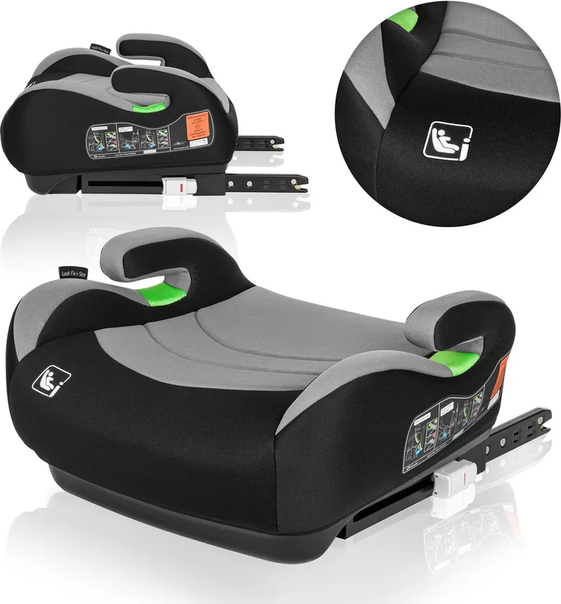 Luuk FIX i-Size - Zitverhoger - ISOFIX - Autostoel Booster - 22-36 kg, 125-150 cm - Voorwaarts Gerichte Autostoel volgens i-Size R129 Norm - Brede en Comfortabele Zitting met Zacht EPE-schuim - Met Armleuningen de Lionelo en Grijs – photo produit
