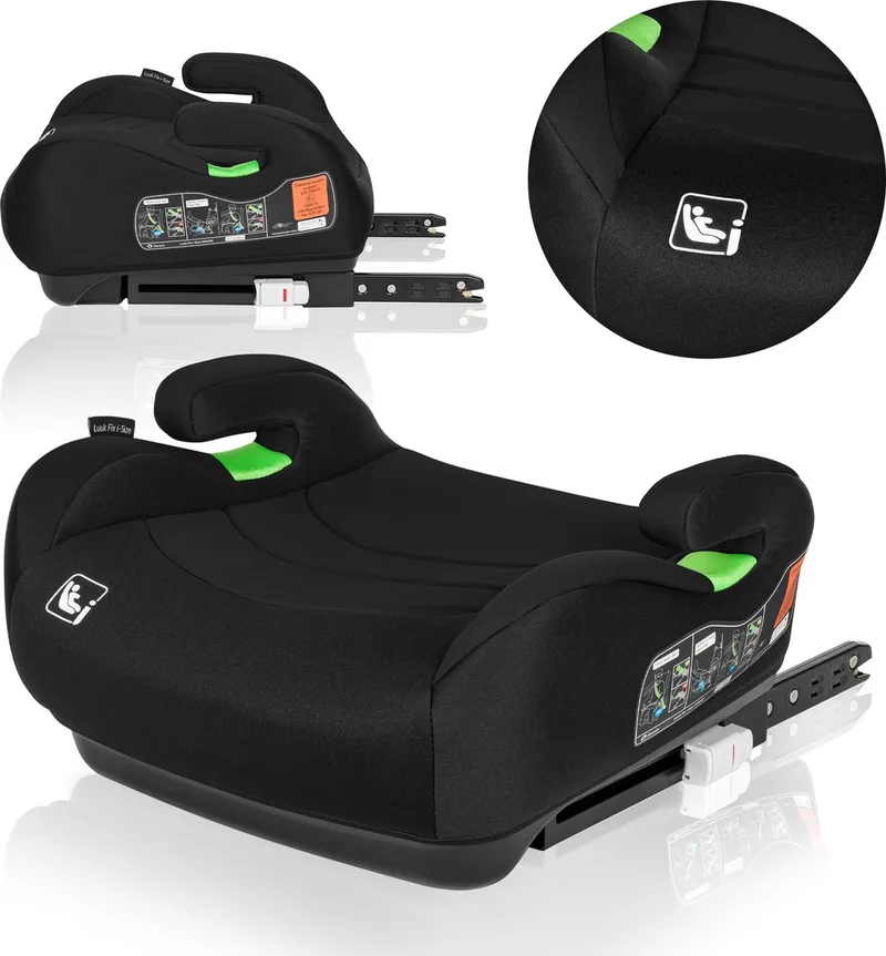 Luuk FIX i-Size - Zitverhoger - ISOFIX - Autostoel Booster - 22-36 kg, 125-150 cm - Voorwaarts Gerichte Autostoel volgens i-Size R129 Norm - Brede en Comfortabele Zitting met Zacht EPE-schuim - Met Armleuningen de Lionelo en Zwart – photo produit