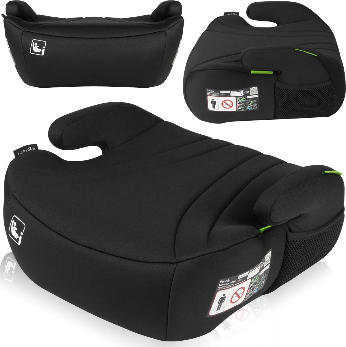Luuk i-Size - Zitverhoger Auto 6-12 Jaar / 125-150 cm - Brede Stoelverhoger met EPE-schuim - Ergonomische armleuningen - Wasbare hoes - Autozitje de Lionelo en Noir – photo produit