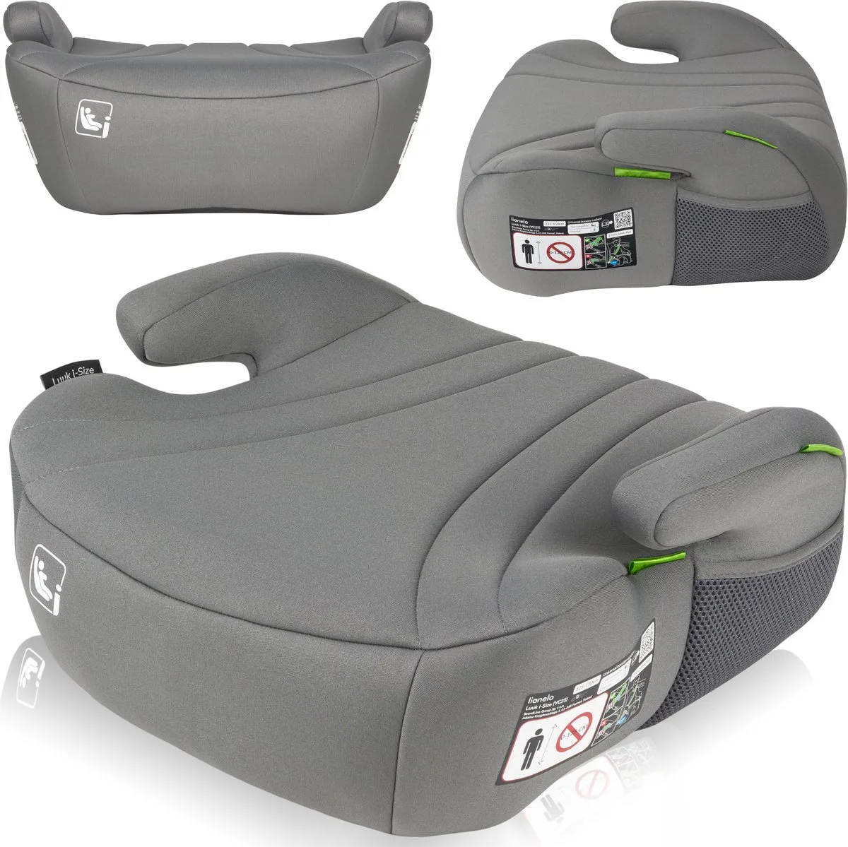 Luuk i-Size - Zitverhoger Auto 6-12 Jaar / 125-150 cm - Brede Stoelverhoger met EPE-schuim - Ergonomische armleuningen - Wasbare hoes - Autozitje de Lionelo en Gris – photo produit