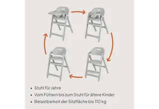Matt 3in1 Kinderstoel - Meegroeiende Kinderstoel van 6 Maanden tot 110 kg - Opvouwbaar - Verstelbare Zitting & Voetensteun - 5-Puntsgordel - Afneembare Tray - Compact Design - Kinderstoel voor Baby, Kind & Volwassene von Lionelo in Grau – Produktfoto 3 von 5
