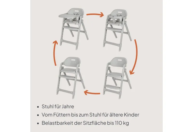 Matt 3in1 Kinderstoel - Meegroeiende Kinderstoel van 6 Maanden tot 110 kg - Opvouwbaar - Verstelbare Zitting & Voetensteun - 5-Puntsgordel - Afneembare Tray - Compact Design - Kinderstoel voor Baby, Kind & Volwassene von Lionelo in Grau – Produktfoto 3 von 5