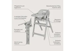Matt 3in1 Kinderstoel - Meegroeiende Kinderstoel van 6 Maanden tot 110 kg - Opvouwbaar - Verstelbare Zitting & Voetensteun - 5-Puntsgordel - Afneembare Tray - Compact Design - Kinderstoel voor Baby, Kind & Volwassene von Lionelo in Grau – Produktfoto 2 von 5