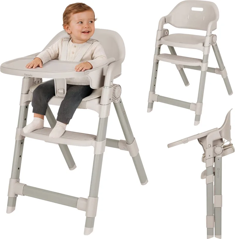 Matt Kinderstoel 3in1 – Meegroeiende Eetstoel van 6 Maanden tot 110 kg – Opvouwbaar – Verstelbare Zitting & Voetensteun – 5-Puntsgordel – Afneembare Tray – Compact Design – Kinderstoel voor Baby, Kind en Volwassene by Lionelo in Beige – product photo