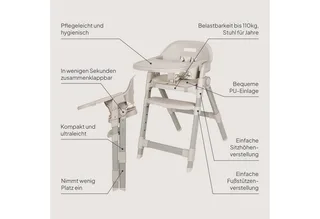 Matt Kinderstoel 3in1 – Meegroeiende Eetstoel van 6 Maanden tot 110 kg – Opvouwbaar – Verstelbare Zitting & Voetensteun – 5-Puntsgordel – Afneembare Tray – Compact Design – Kinderstoel voor Baby, Kind en Volwassene by Lionelo in Beige – product photo 2 of 5