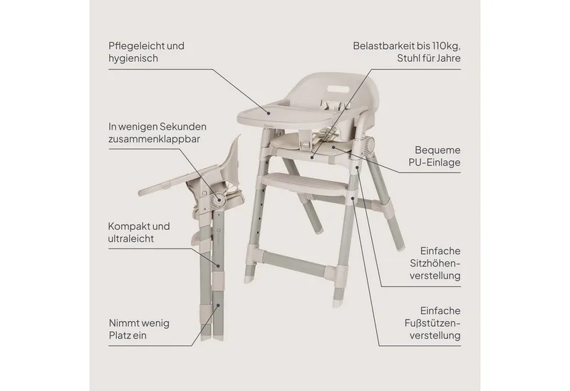 Matt Kinderstoel 3in1 – Meegroeiende Eetstoel van 6 Maanden tot 110 kg – Opvouwbaar – Verstelbare Zitting & Voetensteun – 5-Puntsgordel – Afneembare Tray – Compact Design – Kinderstoel voor Baby, Kind en Volwassene by Lionelo in Beige – product photo 2 of 5