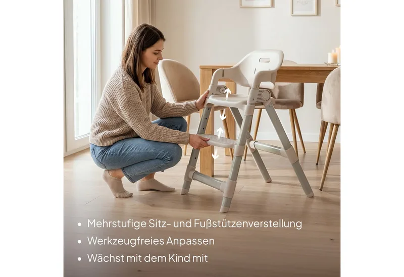 Matt Kinderstoel 3in1 – Meegroeiende Eetstoel van 6 Maanden tot 110 kg – Opvouwbaar – Verstelbare Zitting & Voetensteun – 5-Puntsgordel – Afneembare Tray – Compact Design – Kinderstoel voor Baby, Kind en Volwassene by Lionelo in Beige – product photo 4 of 5
