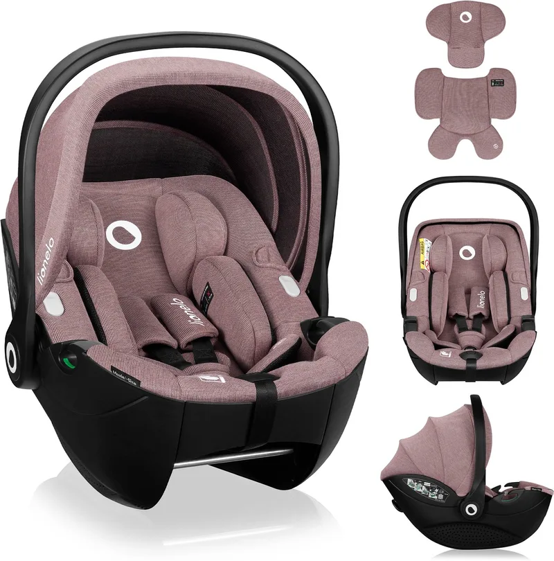Moxie i-Size Baby Autostoeltje & Draagstoel 40-87 cm – Vanaf Geboorte – Achterwaarts (RWF) – ISOFIX Compatibel – Memory Foam – Bamboe Stof – Dri-Seat – Magnetische Gordels – Verstelbare Hoofdsteun de Lionelo en Roze – photo produit