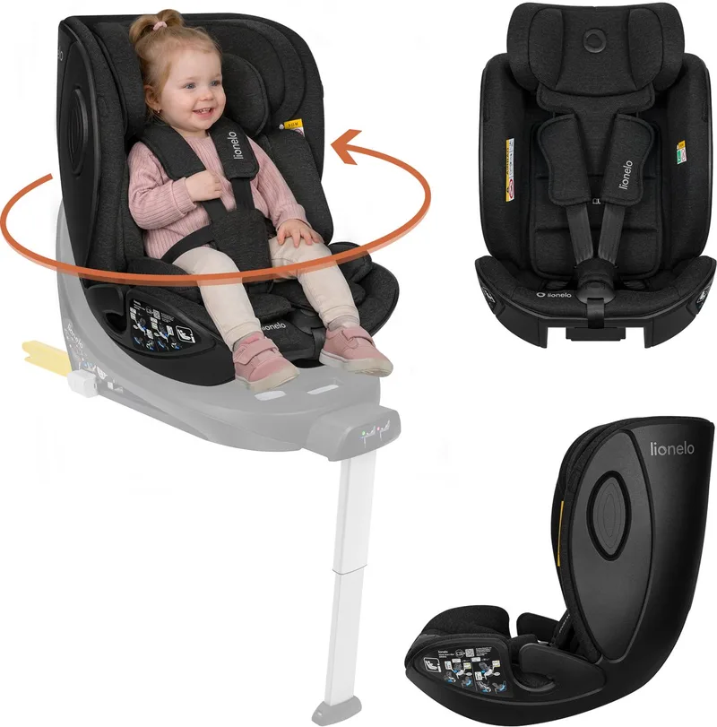Moxie Next i-Size Autostoel 40–105 cm (0–4 jaar) – Modulair Moxie-systeem – RWF/FWF – 5-standen rugleuning – 8-voudige hoofdsteun – Bamboestof bekleding – SIP zijbescherming – Ventilatie – i-Size gecertificeerd van Lionelo in Zwart – productfoto