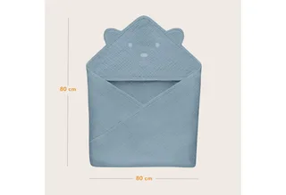 Muslin Hooded Baby Towel – Zachte Babyhanddoek met Capuchon van 100% Katoenen Mousseline – Zachte Badcape met Capuchon – Ademend, Hypoallergeen & Irritatievrij – Uitstekende Absorptie – Voor Pasgeborenen & Oudere Kinderen – 75x75 cm de Lionelo en Gris – photo produit 5 sur 5