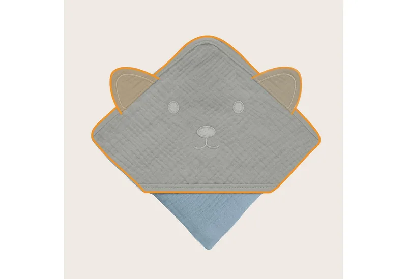 Muslin Hooded Baby Towel – Zachte Babyhanddoek met Capuchon van 100% Katoenen Mousseline – Zachte Badcape met Capuchon – Ademend, Hypoallergeen & Irritatievrij – Uitstekende Absorptie – Voor Pasgeborenen & Oudere Kinderen – 75x75 cm de Lionelo en Gris – photo produit 4 sur 5