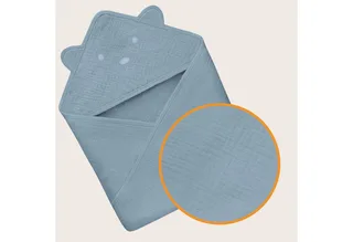 Muslin Hooded Baby Towel – Zachte Babyhanddoek met Capuchon van 100% Katoenen Mousseline – Zachte Badcape met Capuchon – Ademend, Hypoallergeen & Irritatievrij – Uitstekende Absorptie – Voor Pasgeborenen & Oudere Kinderen – 75x75 cm de Lionelo en Gris – photo produit 2 sur 5