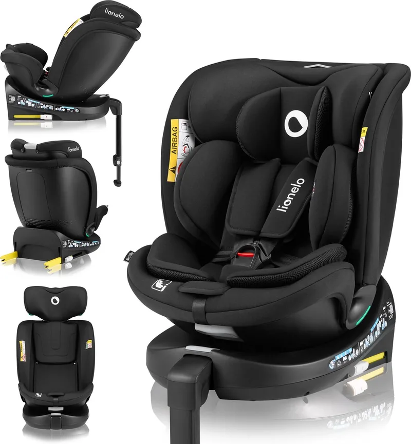 Navy i-Size Autostoel 40-150 cm - 360° Draaibare ISOFIX Autostoel - EasyTurn - Achterwaarts tot 105 cm - RWF & FWF - Verstelbare Rugleuning - Dri-Seat Ventilatie - R129 Goedgekeurd - Comfortabele Brede Zitting de Lionelo en Zwart – photo produit
