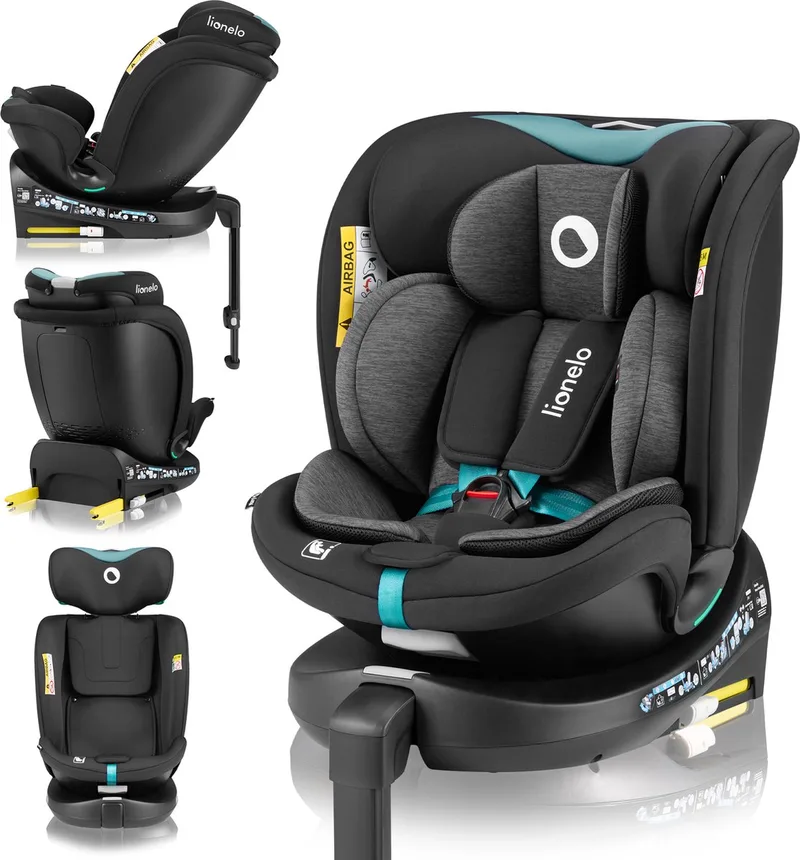 Navy i-Size Autostoel 40-150 cm - 360° Draaibare ISOFIX Autostoel - EasyTurn - Achterwaarts tot 105 cm - RWF & FWF - Verstelbare Rugleuning - Dri-Seat Ventilatie - R129 Goedgekeurd - Comfortabele Brede Zitting van Lionelo in Zwart – productfoto