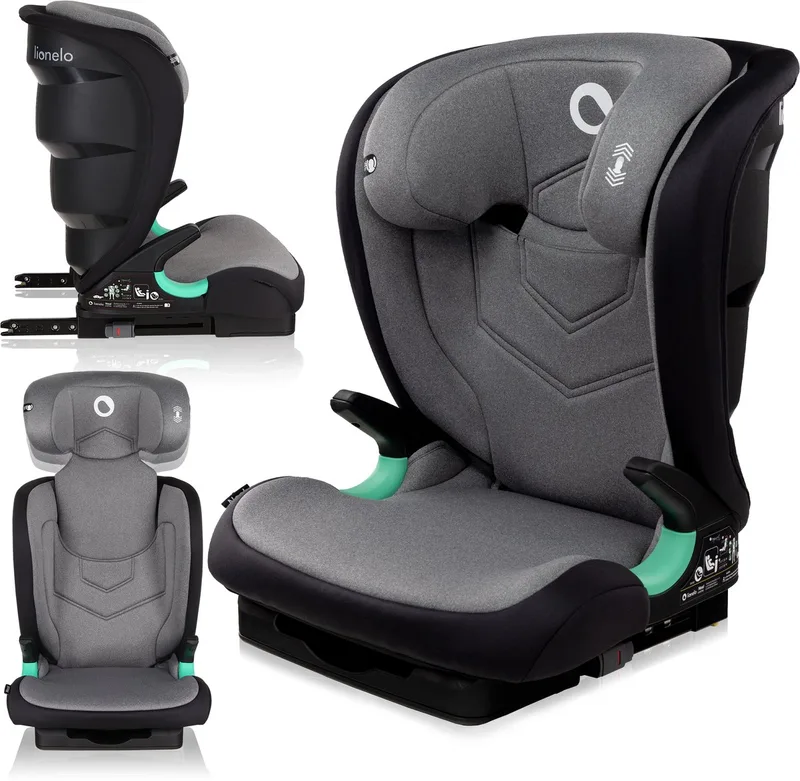 Neal Premium Autostoel 100-150 cm – ISOFIX – Verstelbare hoofdsteun (14 posities) – Ventilatiesysteem – Zijbescherming – i-Size goedgekeurd – Wasbare bekleding – Groeit mee tot 12 jaar – Inclusief kinderkaart by Lionelo in Grijs – product photo