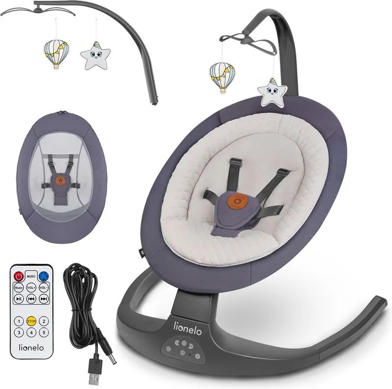 Ralf - Babyschommel Premium - 2in1 - 5 automatische schommelsnelheden - 0 tot 9kg från Lionelo i Grey Graphite – produktbild