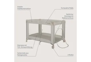 Reisebett AMELIE (Set, Reisebett / 2-cm-Matratze / Tragetasche) Kompakt/leicht/2cmMatratze/Seiteneingang/Netzseiten von Lionelo in Beige – Produktfoto 2 von 4
