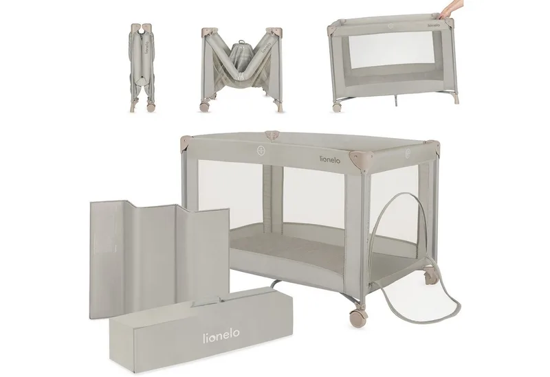 Reisebett AMELIE (Set, Reisebett / 2-cm-Matratze / Tragetasche) Kompakt/leicht/2cmMatratze/Seiteneingang/Netzseiten by Lionelo in Beige – product photo
