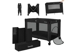 Reisebett AMELIE (Set, Reisebett / 2-cm-Matratze / Tragetasche) Kompakt/leicht/2cmMatratze/Seiteneingang/Netzseiten by Lionelo in Black – product photo 1 of 4