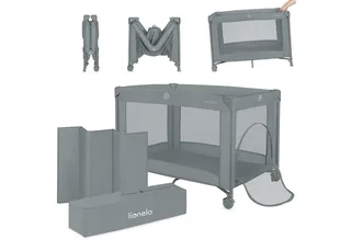Reisebett AMELIE (Set, Reisebett / 2-cm-Matratze / Tragetasche) Kompakt/leicht/2cmMatratze/Seiteneingang/Netzseiten by Lionelo in Grey – product photo 1 of 4
