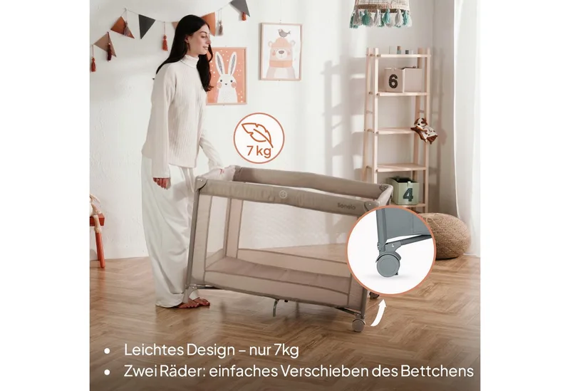 Reisebett AMELIE (Set, Reisebett / 2-cm-Matratze / Tragetasche) Kompakt/leicht/2cmMatratze/Seiteneingang/Netzseiten by Lionelo in Grey – product photo 4 of 4