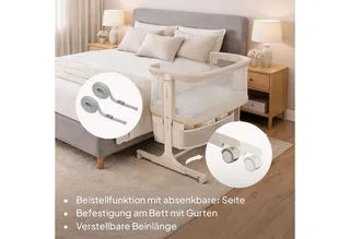 Reisebett JODIE (Set, 3-in-1-Bettchen: Beistellbett, freistehend und Wiege) 3-in-1/6 Höhenstufen/Wiegefunktion/4 Rollen mit Bremse by Lionelo in Beige – product photo 4 of 5