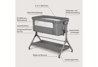Reisebett LEONIE PLUS (Set, Set) SUPER Babytragetasche, Wiege, freistehendes Babybett by Lionelo in Grey Stone – product photo 2 of 4