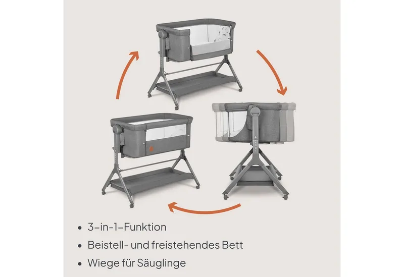 Reisebett LEONIE PLUS (Set, Set) SUPER Babytragetasche, Wiege, freistehendes Babybett by Lionelo in Grey Stone – product photo 4 of 4