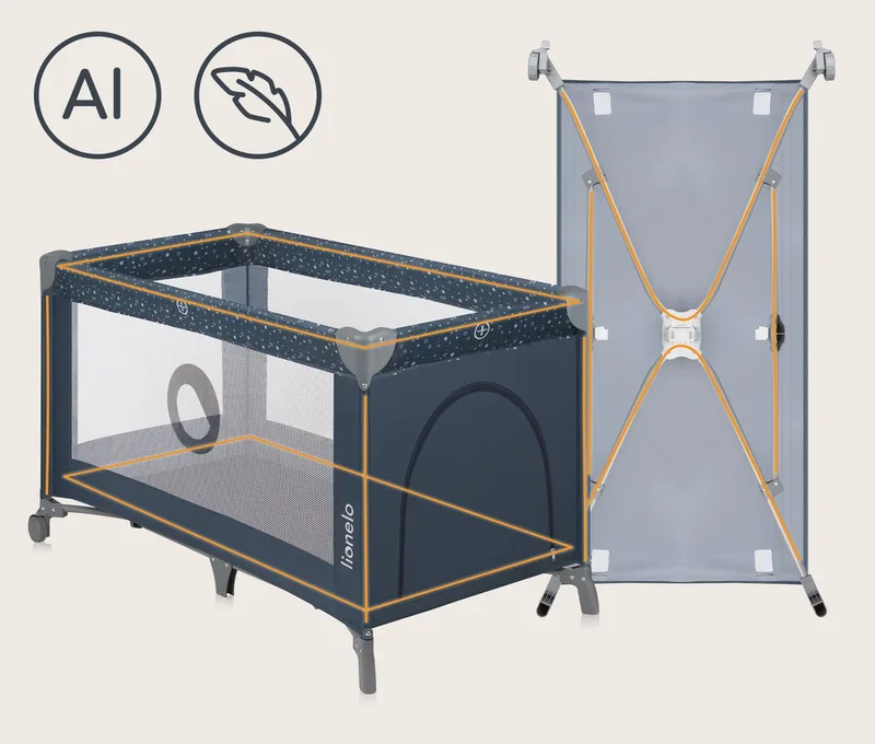 Reisebett STEFI (Set, 2in1 Reisebett und Laufstall) 2in1/LockGuard/Seiteneinstieg/2 Rollen mit Bremsen/Kompakt by Lionelo in Grey – product photo 3 of 5