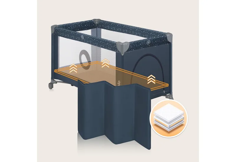 Reisebett STEFI (Set, 2in1 Reisebett und Laufstall) 2in1/LockGuard/Seiteneinstieg/2 Rollen mit Bremsen/Kompakt by Lionelo in Grey – product photo 2 of 5