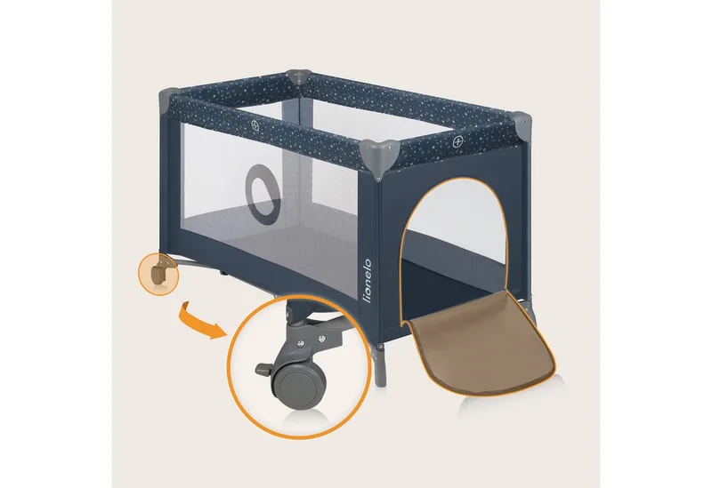 Reisebett STEFI (Set, 2in1 Reisebett und Laufstall) 2in1/LockGuard/Seiteneinstieg/2 Rollen mit Bremsen/Kompakt by Lionelo in Grey – product photo 5 of 5