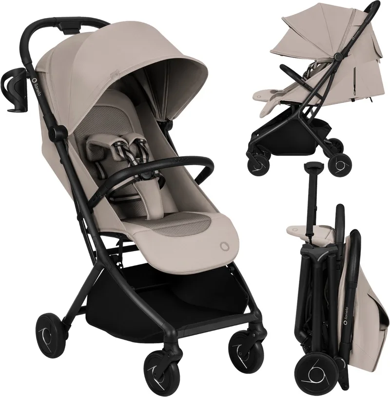 Sia Buggy - Ultralichte Wandelwagen 5,9 kg – Ultracompact 18x51x49 cm – Eénhandbediening – Click&Ride Rem – inGrip Harnassysteem – Dri-Seat – Inclusief Muskietennet & Draagriem van Lionelo in Beige – productfoto