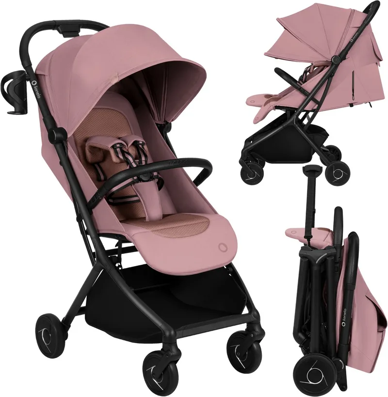 Sia Buggy - Ultralichte Wandelwagen 5,9 kg – Ultracompact 18x51x49 cm – Eénhandbediening – Click&Ride Rem – inGrip Harnassysteem – Dri-Seat – Inclusief Muskietennet & Draagriem van Lionelo in Roze – productfoto