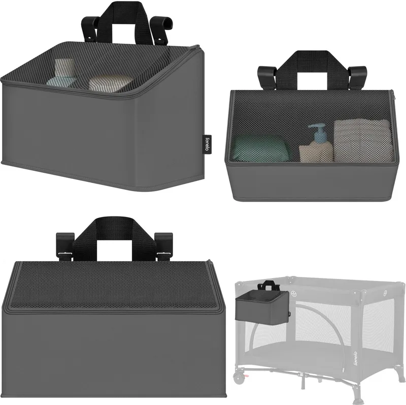 Sidepocket Medium – Bedside Pocket Wiegorganizer 43×15×23 cm – 3 ritsvakken & handvat – Voor reisbed, co-sleeper & box – Verstevigd, multifunctioneel & afneembaar by Lionelo in Grijs – product photo