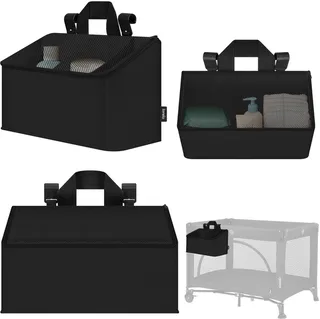 Sidepocket Medium – Bedside Pocket Wiegorganizer 43×15×23 cm – 3 ritsvakken & handvat – Voor reisbed, co-sleeper & box – Verstevigd, multifunctioneel & afneembaar by Lionelo in Black – product photo 1 of 5
