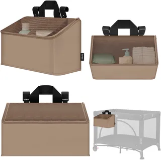 Sidepocket Medium – Bedside Pocket Wiegorganizer 43×15×23 cm – 3 ritsvakken & handvat – Voor reisbed, co-sleeper & box – Verstevigd, multifunctioneel & afneembaar by Lionelo in Beige – product photo 1 of 5