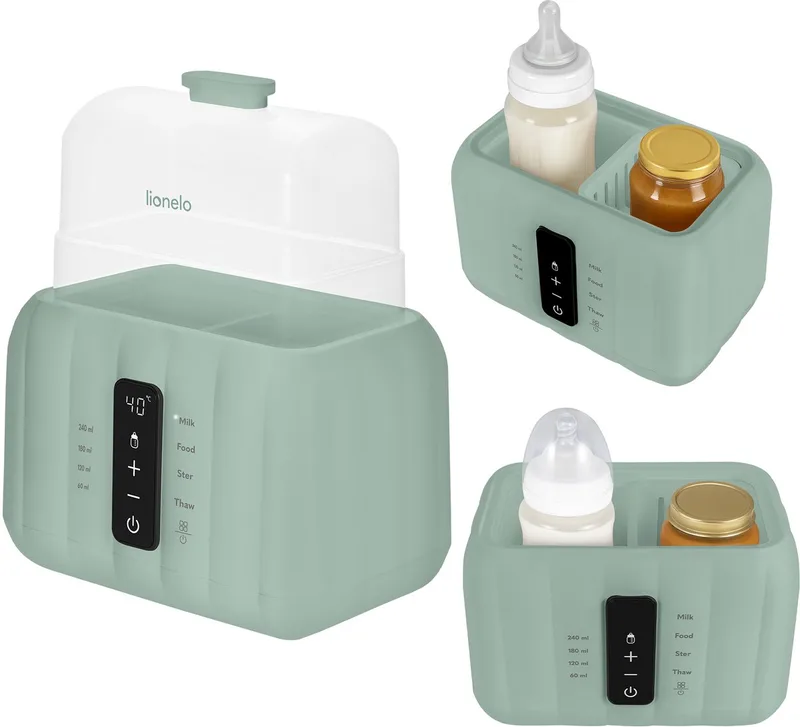 Thermup Duo Dubbele Flessenwarmer 6in1 – Flessenwarmer, Sterilisator & Ontdooier – Verwarmt 2 Flessen Tegelijk – Temperatuurbehoud tot 72 Uur – Sterilisatie 100°C – Touchscreen – BPA-vrij – Automatische Uitschakeling de Lionelo en Groen – photo produit