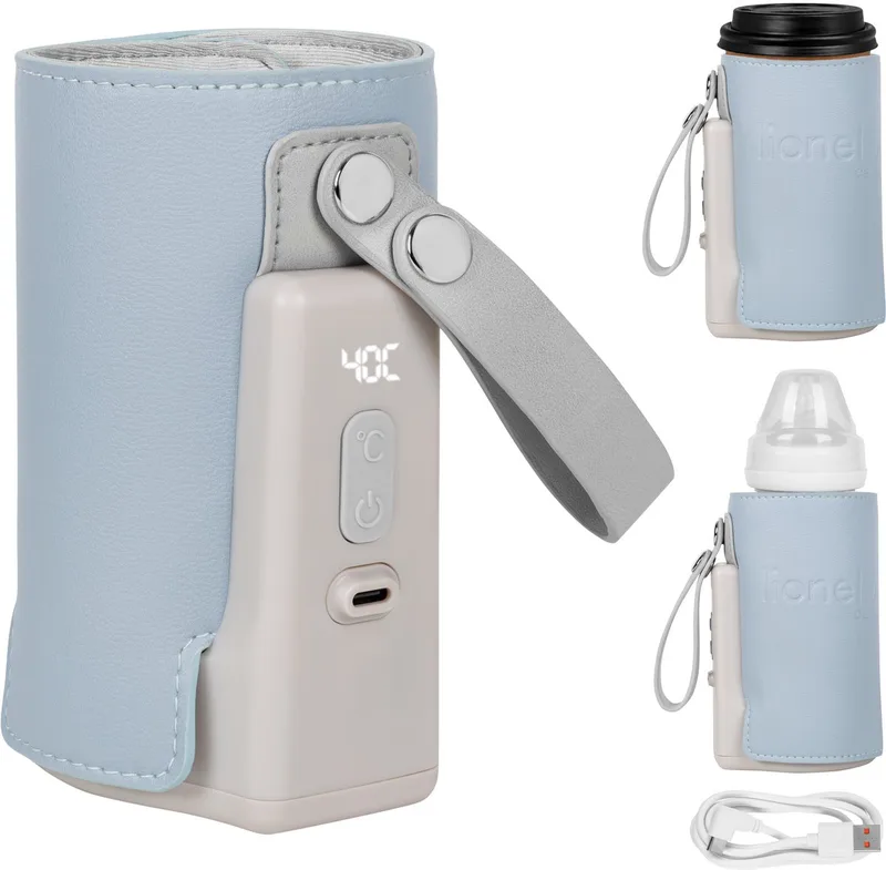 Thermup Go Plus Draagbare Flessenwarmer – 3000 mAh Accu – Tot 8 Uur Draadloos Gebruik – 5 Temperatuurstanden 38-50°C – USB-C Oplaadbaar – Thermostaat tegen Oververhitting – Voor Flessen 52-70 mm – BPA Vrij de Lionelo en Blauw – photo produit