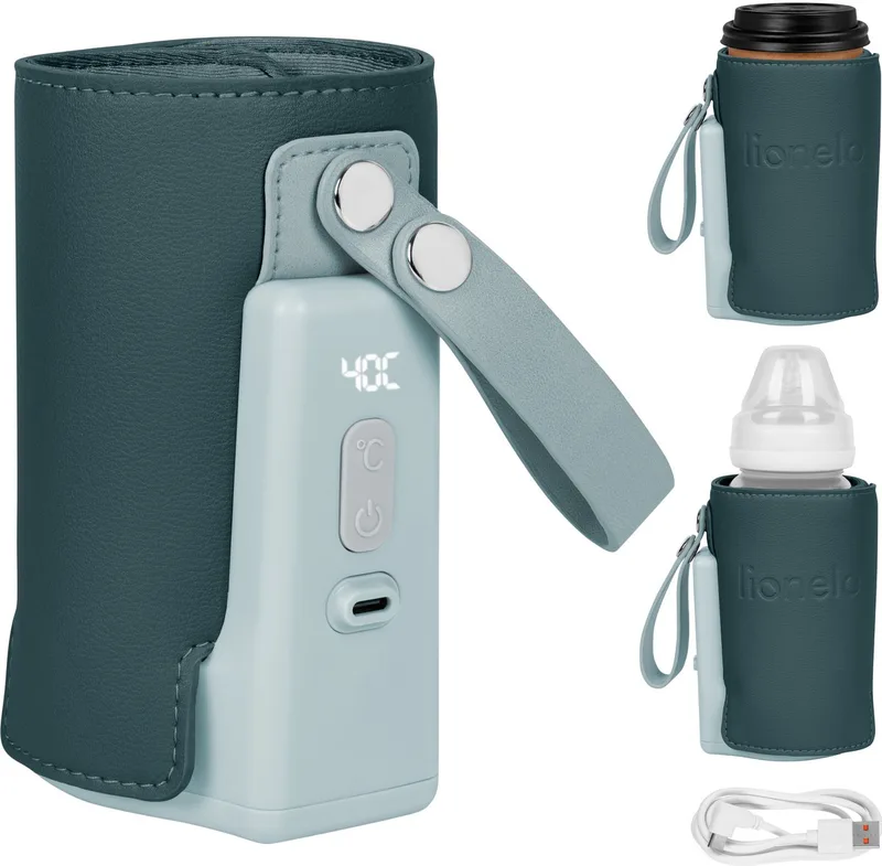 Thermup Go Plus Draagbare Flessenwarmer – 3000 mAh Accu – Tot 8 Uur Draadloos Gebruik – 5 Temperatuurstanden 38-50°C – USB-C Oplaadbaar – Thermostaat tegen Oververhitting – Voor Flessen 52-70 mm – BPA Vrij de Lionelo en Groen – photo produit