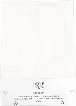 Hydrofiele Luiers – 6 Stuks – 60x60 cm – 100% Katoen – Uni van Little Boo in Wit – productfoto 1 van 4